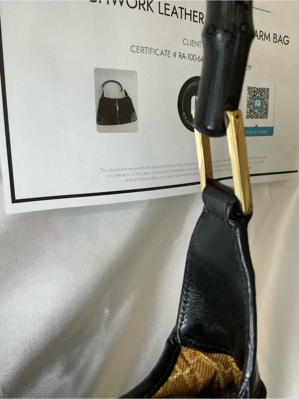 Preloved Gucci Black Suede Shoulder Bag with Gold Hardware w COA - Picture 8 of 12